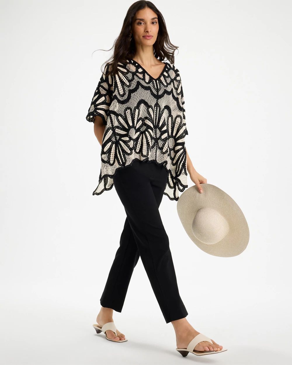 Crochet Lace Contrast Floral Poncho | Chico's